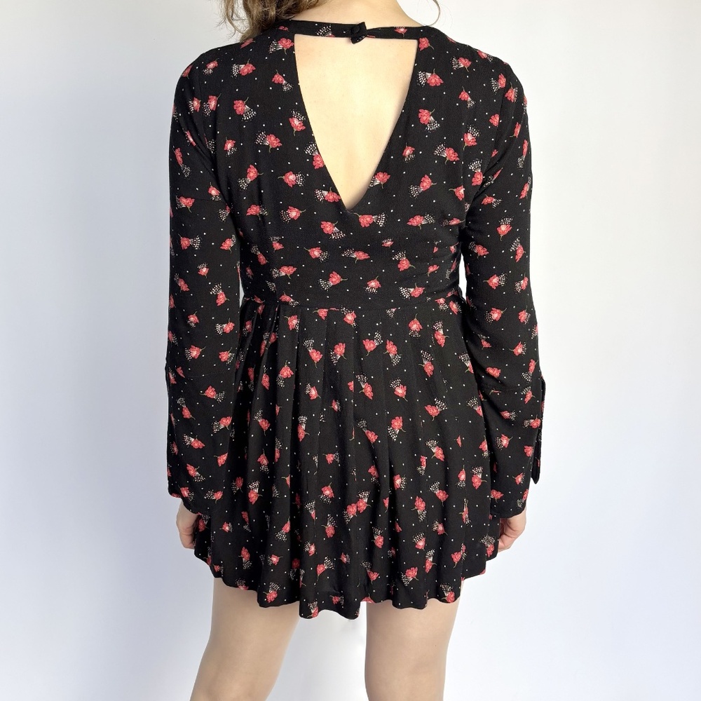 Free People Black Red Floral Mini Dress – Size 8 - Picture 5 of 16
